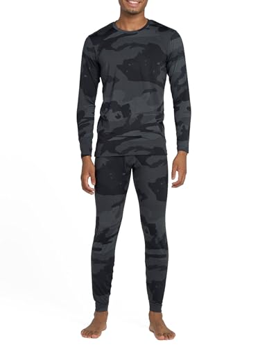 LAPASA Herren Innenfleece Thermounterwäscheset, Thermounterhemd & Thermohosen Funktionsunterwäsche Sets M11, Tarnung Dunkelgrau (Warm), XXL von LAPASA