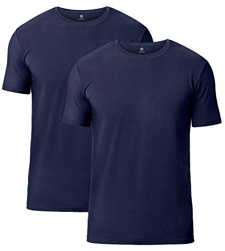 LAPASA Herren Micro Modal T-Shirt 2 Pack, Premium Business Kurzarm Unterhemd Rundhalsausschnitt/V-Ausschnitt (M07/M08), Rundhalsausschnitt: Navy Blau, XXL von LAPASA