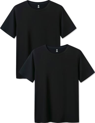 LAPASA Herren Micro Modal T-Shirt 2 Pack, Premium Business Kurzarm Unterhemd Rundhalsausschnitt/V-Ausschnitt (M07/M08), Rundhalsausschnitt: Schwarz, M von LAPASA