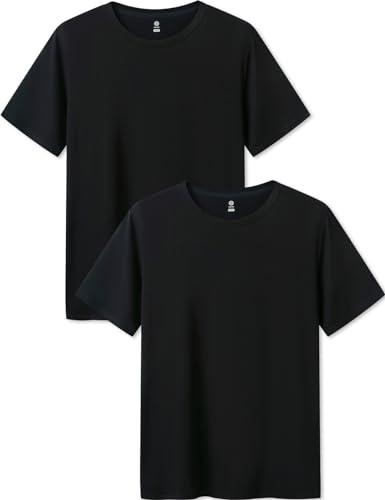 LAPASA Herren Micro Modal T-Shirt 2 Pack, Premium Business Kurzarm Unterhemd Rundhalsausschnitt/V-Ausschnitt (M07/M08), Rundhalsausschnitt: Schwarz, S von LAPASA