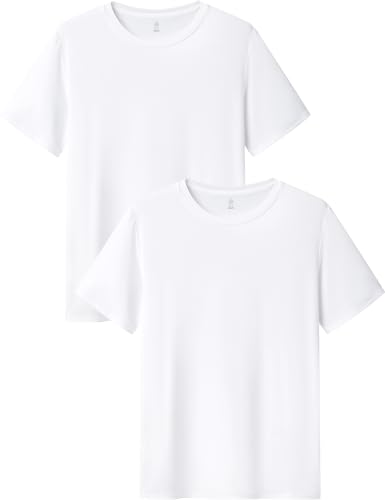 LAPASA Herren Micro Modal T-Shirt 2 Pack, Premium Business Kurzarm Unterhemd Rundhalsausschnitt/V-Ausschnitt (M07/M08), Rundhalsausschnitt: Weiß, L von LAPASA