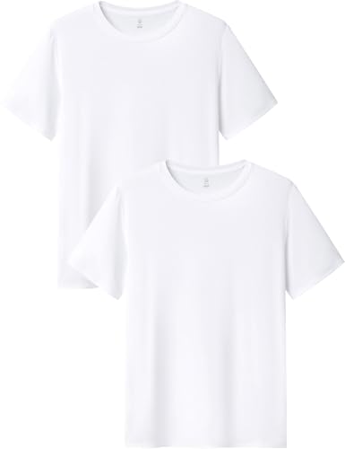 LAPASA Herren Micro Modal T-Shirt 2 Pack, Premium Business Kurzarm Unterhemd Rundhalsausschnitt/V-Ausschnitt (M07/M08), Rundhalsausschnitt: Weiß, XXL von LAPASA
