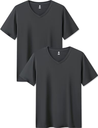 LAPASA Herren Micro Modal T-Shirt 2 Pack, Premium Business Kurzarm Unterhemd Rundhalsausschnitt/V-Ausschnitt (M07/M08), V-Ausschnitt: Grau, XXL von LAPASA