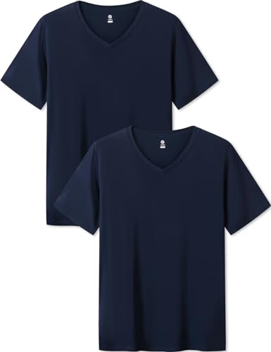 LAPASA Herren Micro Modal T-Shirt 2 Pack, Premium Business Kurzarm Unterhemd Rundhalsausschnitt/V-Ausschnitt (M07/M08), V-Ausschnitt: Navy Blau, XXL von LAPASA