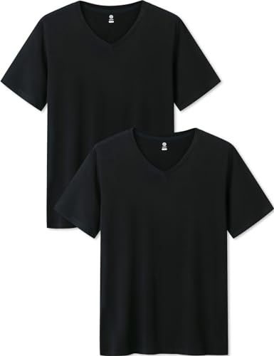 LAPASA Herren Micro Modal T-Shirt 2 Pack, Premium Business Kurzarm Unterhemd Rundhalsausschnitt/V-Ausschnitt (M07/M08), V-Ausschnitt: Schwarz, L von LAPASA