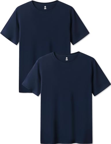 LAPASA Herren Micro Modal T-Shirt 2 Pack, Premium Business Kurzarm Unterhemd Rundhalsausschnitt/V-Ausschnitt (M07/M08), Rundhalsausschnitt: Navy Blau, M von LAPASA