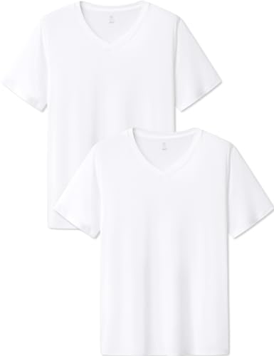 LAPASA Herren Micro Modal T-Shirt 2 Pack, Premium Business Kurzarm Unterhemd Rundhalsausschnitt/V-Ausschnitt (M07/M08), V-Ausschnitt: Weiß, L von LAPASA