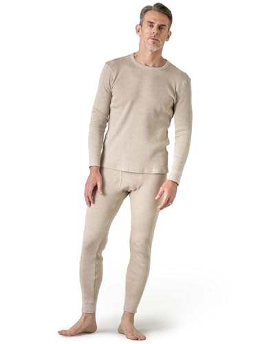 LAPASA Herren Premium Waffelstrick Thermounterwäsche Set, Thermo Oberteil & Lange Unterhosen Unterwäsche Set (Extra Warm M137), Beige, Extra Warm, XL von LAPASA