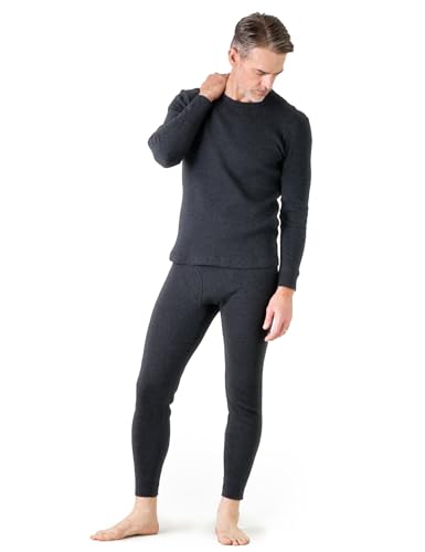 LAPASA Herren Premium Waffelstrick Thermounterwäsche Set, Thermo Oberteil & Lange Unterhosen Unterwäsche Set (Extra Warm M137), Dunkelgrau meliert, Extra Warm, M von LAPASA