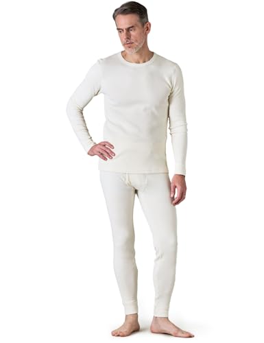 LAPASA Herren Premium Waffelstrick Thermounterwäsche Set, Thermo Oberteil & Lange Unterhosen Unterwäsche Set (Extra Warm M137), Weiß, Extra Warm, L von LAPASA