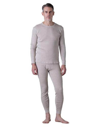 LAPASA Herren Premium Waffelstrick Thermounterwäsche Set, Thermo Oberteil & Lange Unterhosen Unterwäsche Set (Warm M60), Beige New, Warm, M von LAPASA