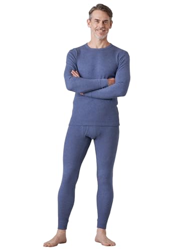 LAPASA Herren Premium Waffelstrick Thermounterwäsche Set, Thermo Oberteil & Lange Unterhosen Unterwäsche Set (Warm M60), Blau meliert, Warm, M von LAPASA