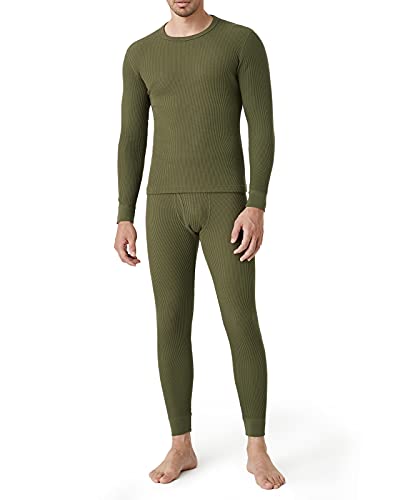 LAPASA Herren Premium Waffelstrick Thermounterwäsche Set, Thermo Oberteil & Lange Unterhosen Unterwäsche Set (Warm M60), Dunkelgrün, Warm, L von LAPASA