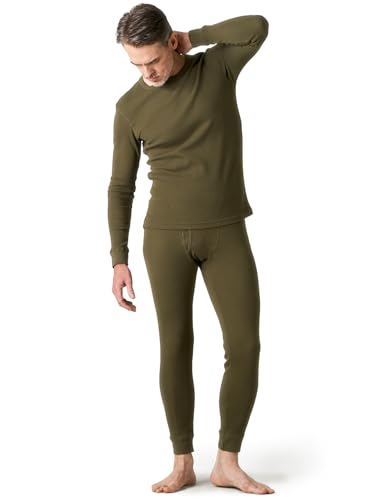 LAPASA Herren Premium Waffelstrick Thermounterwäsche Set, Thermo Oberteil & Lange Unterhosen Unterwäsche Set (Warm M60), Dunkelgrün, Warm, M von LAPASA