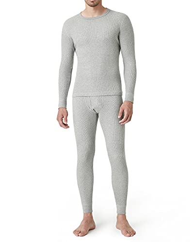 LAPASA Herren Premium Waffelstrick Thermounterwäsche Set, Thermo Oberteil & Lange Unterhosen Unterwäsche Set (Warm M60), Grau, Warm, XXL von LAPASA
