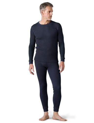 LAPASA Herren Premium Waffelstrick Thermounterwäsche Set, Thermo Oberteil & Lange Unterhosen Unterwäsche Set (Warm M60), Navy Blau, Warm, XL von LAPASA