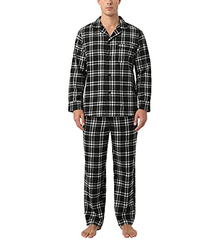 LAPASA Herren Pyjama-Set Relaxed Fit Lounge Top & Hose, Flanell Schlafanzugset M95, Schwarz + Weiß, S von LAPASA