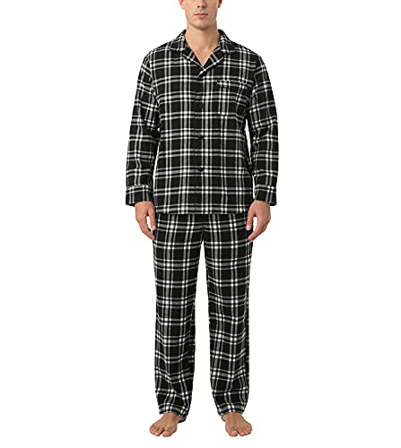 LAPASA Herren Pyjama-Set Relaxed Fit Lounge Top & Hose, Flanell Schlafanzugset M95, Schwarz + Weiß, XXL von LAPASA