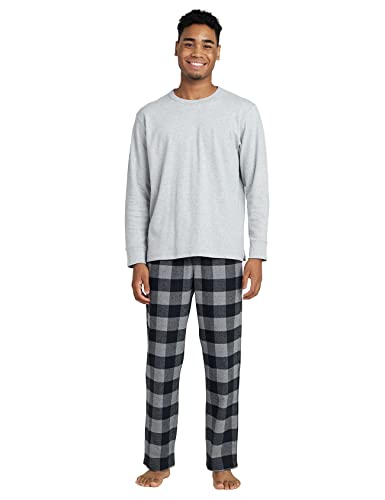 LAPASA Herren Pyjama-Set Relaxed Fit Schlafanzugset, Flanell Hose & Baumwolle Top M79, Hellgrau + Schwarz & Dunkelgrau, S von LAPASA