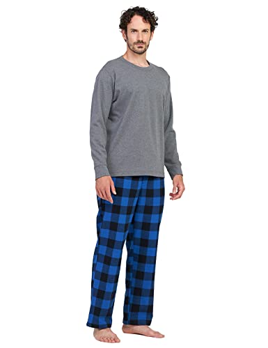 LAPASA Herren Pyjama-Set Relaxed Fit Schlafanzugset, Flanell Hose & Baumwolle Top M79, Grau meliert + Schwarz & Blau, XXL von LAPASA
