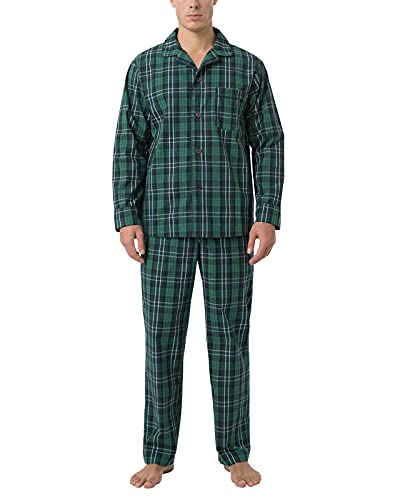 LAPASA Herren Pyjama-Set Baumwolle Schlafanzugset Hose Oberteil M103, M103: Dunkelgrün + Navy Blau, S von LAPASA