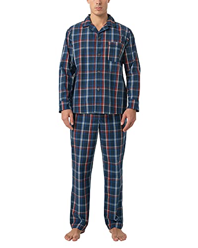 LAPASA Herren Pyjama-Set Baumwolle Schlafanzugset Hose Oberteil M103, M103: Navy Blau + Rot, L von LAPASA