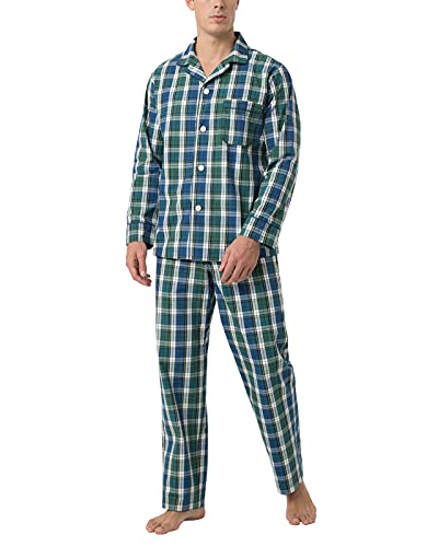 LAPASA Herren Pyjama-Set Baumwolle Schlafanzugset Hose Oberteil M103,M103: Hellgrün + Hellblau, M von LAPASA