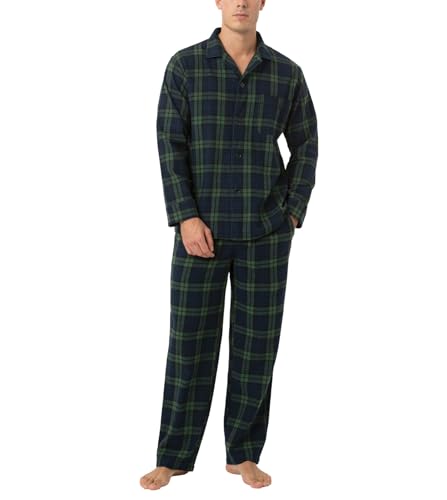 LAPASA Herren Pyjama-Set Relaxed Fit Lounge Top & Hose, Flanell Schlafanzugset M95, Dunkelgrün + Navy Blau, XXL von LAPASA