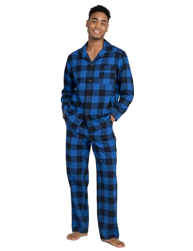 LAPASA Herren Pyjama-Set Relaxed Fit Lounge Top & Hose, Flanell Schlafanzugset M95, Schwarz + Blau, L von LAPASA