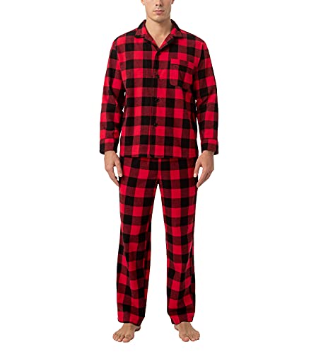 LAPASA Herren Pyjama-Set Relaxed Fit Lounge Top & Hose, Flanell Schlafanzugset M95, Schwarz + Rot, XXL von LAPASA