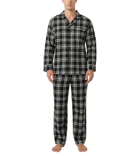 LAPASA Herren Pyjama-Set Relaxed Fit Lounge Top & Hose, Flanell Schlafanzugset M95, Schwarz + Weiß, M von LAPASA