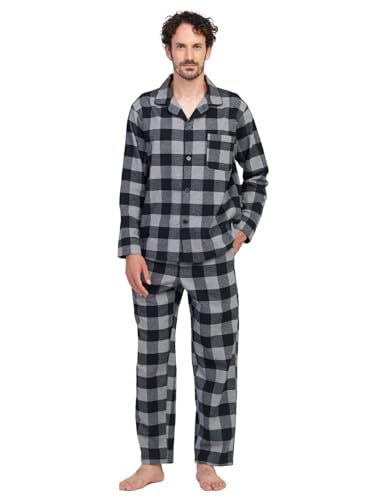 LAPASA Herren Pyjama-Set Relaxed Fit Schlafanzugset, Flanell Hose & Baumwolle Top M79, Schwarz + Graumeliert, L von LAPASA