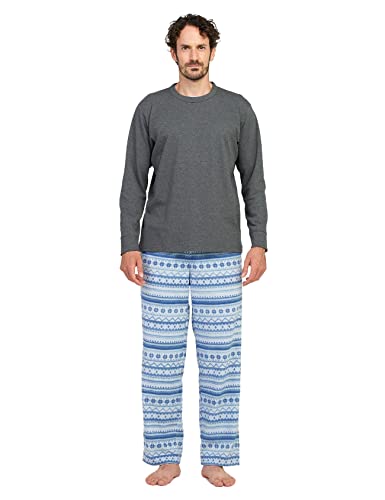 LAPASA Herren Pyjama-Set Relaxed Fit Schlafanzugset, Flecce Hose & Baumwolle Top M129, Grau Top + Blaue Hose, L von LAPASA