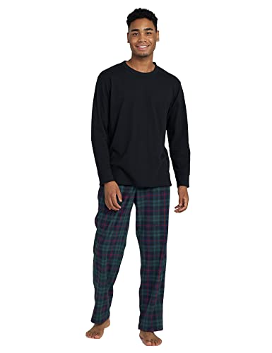 LAPASA Herren Pyjama-Set Relaxed Fit Schlafanzugset, Flecce Hose & Baumwolle Top M129, Schwarzes Top+ Grüne & Navy Hose, M von LAPASA