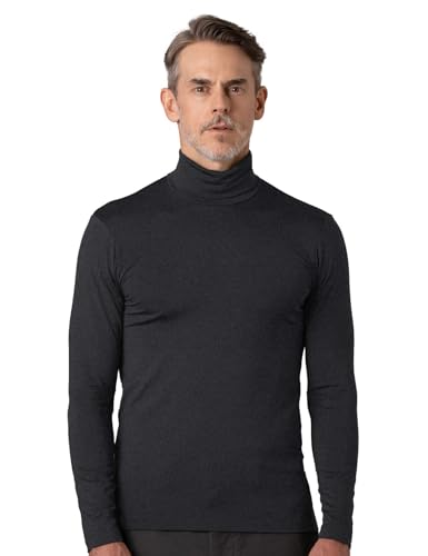 LAPASA Herren Rollkragen Thermounterhemd, Innenfleece Thermounterwäsche langärmliges Thermo-Shirt Funktionsunterwäsche Oberteil (M124), Dunkelgrau meliert (Wärmer), M von LAPASA