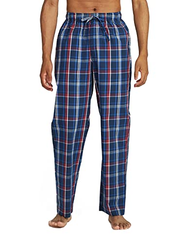 LAPASA Herren Schlafanzughose Karierte Pyjamahose, Long Relaxhose Loungehose Freizeithose M38 Warm, Baumwolle:Navy Blau + Rot, Small von LAPASA