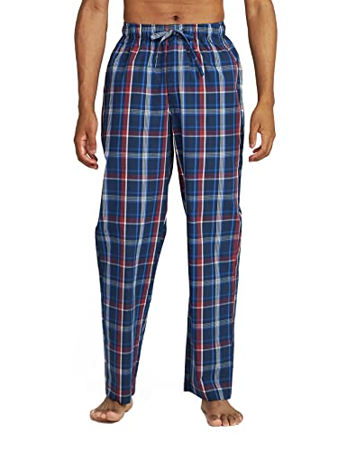 LAPASA Herren Schlafanzughose Karierte Pyjamahose, Long Relaxhose Loungehose Freizeithose M38 Warm, Baumwolle:Navy Blau + Rot, X-Large von LAPASA