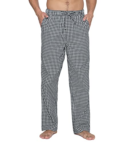 LAPASA Herren Schlafanzughose Karierte Pyjamahose, Long Relaxhose Loungehose Freizeithose M38 Warm, Baumwolle:Navy Blau + Weiß, Medium von LAPASA