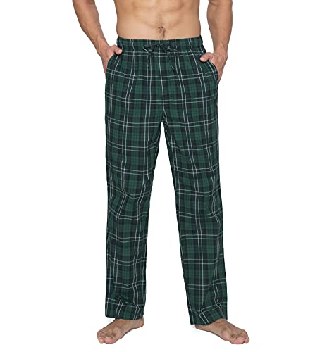 LAPASA Herren Schlafanzughose Karierte Pyjamahose, Long Relaxhose Loungehose Freizeithose M38 Warm, Baumwolle:dunkelgrün + Navy Blau, X-Small von LAPASA