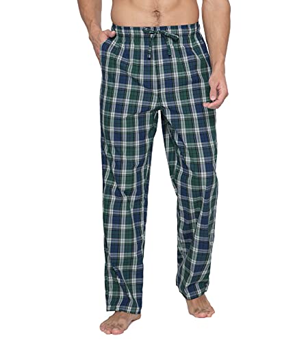 LAPASA Herren Schlafanzughose Karierte Pyjamahose, Long Relaxhose Loungehose Freizeithose M38 Warm, Baumwolle:hellgrün + Hellblau, Medium von LAPASA