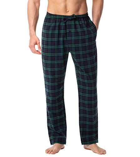 LAPASA Herren Schlafanzughose Karierte Pyjamahose, Long Relaxhose Loungehose Freizeithose M39 Wärmer, Baumwollflanell: Dunkelgrün Navy Blau, Small von LAPASA