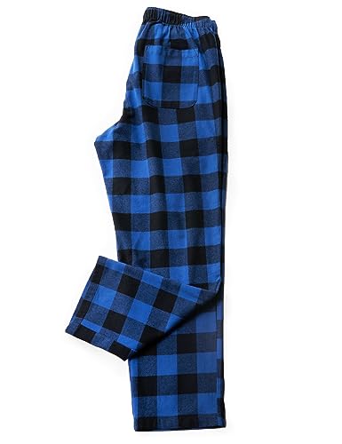 LAPASA Herren Schlafanzughose Karierte Pyjamahose, Long Relaxhose Loungehose Freizeithose M39 Wärmer, Baumwollflanell: Schwarz Blau, X-Large von LAPASA