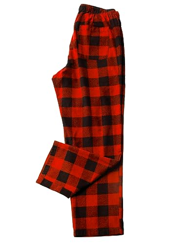 LAPASA Herren Schlafanzughose Karierte Pyjamahose, Long Relaxhose Loungehose Freizeithose M39 Wärmer, Baumwollflanell: Schwarz Rot, XX-Large von LAPASA