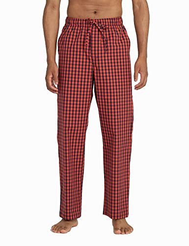 LAPASA Herren Schlafanzughose karierte Pyjamahose, Long Relaxhose Loungehose Freizeithose M38 Warm, Baumwolle: Rot+Navy Blau kariert, X-Small von LAPASA