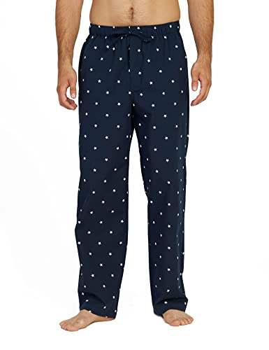 LAPASA Herren Schlafanzughose Karierte Pyjamahose, Long Relaxhose Loungehose Freizeithose M38 Warm, Baumwolle: Navy Blau + weiße Sterne, Small von LAPASA