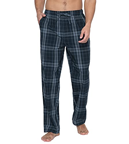 LAPASA Herren Schlafanzughose Karierte Pyjamahose, Long Relaxhose Loungehose Freizeithose M38 Warm, Baumwolle:Navy Blau + Blau, Medium von LAPASA