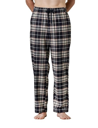LAPASA Herren Schlafanzughose Karierte Pyjamahose, Long Relaxhose Loungehose Freizeithose M39 Wärmer, Baumwollflanell: Navy + Weiß kariert, XS von LAPASA