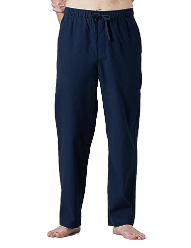 LAPASA Herren Schlafanzughose Karierte Pyjamahose, Long Relaxhose Loungehose Freizeithose M39 Wärmer, Baumwollflanell: Navy blau, L von LAPASA