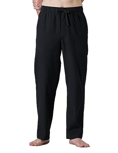 LAPASA Herren Schlafanzughose Karierte Pyjamahose, Long Relaxhose Loungehose Freizeithose M39 Wärmer, Baumwollflanell: Schwarz, XL von LAPASA