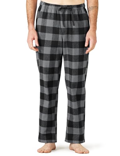 LAPASA Herren Schlafanzughose Karierte Pyjamahose, Long Relaxhose Loungehose Freizeithose M39 Wärmer, Baumwollflanell: Schwarz + Graumeliert, Small von LAPASA